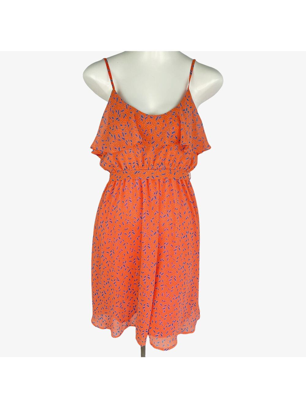Hot and Delicious Orange Polka Dot Feather Print Spaghetti Strap Dress Sz L